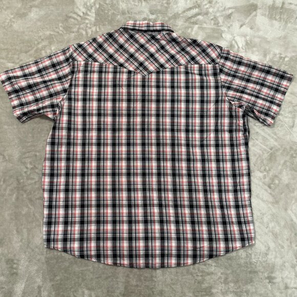 Wrangler Men's Pearl Snap Plaid Short Sleeve Western Shirt Size 2XL Black Red - Picture 4 of 7
